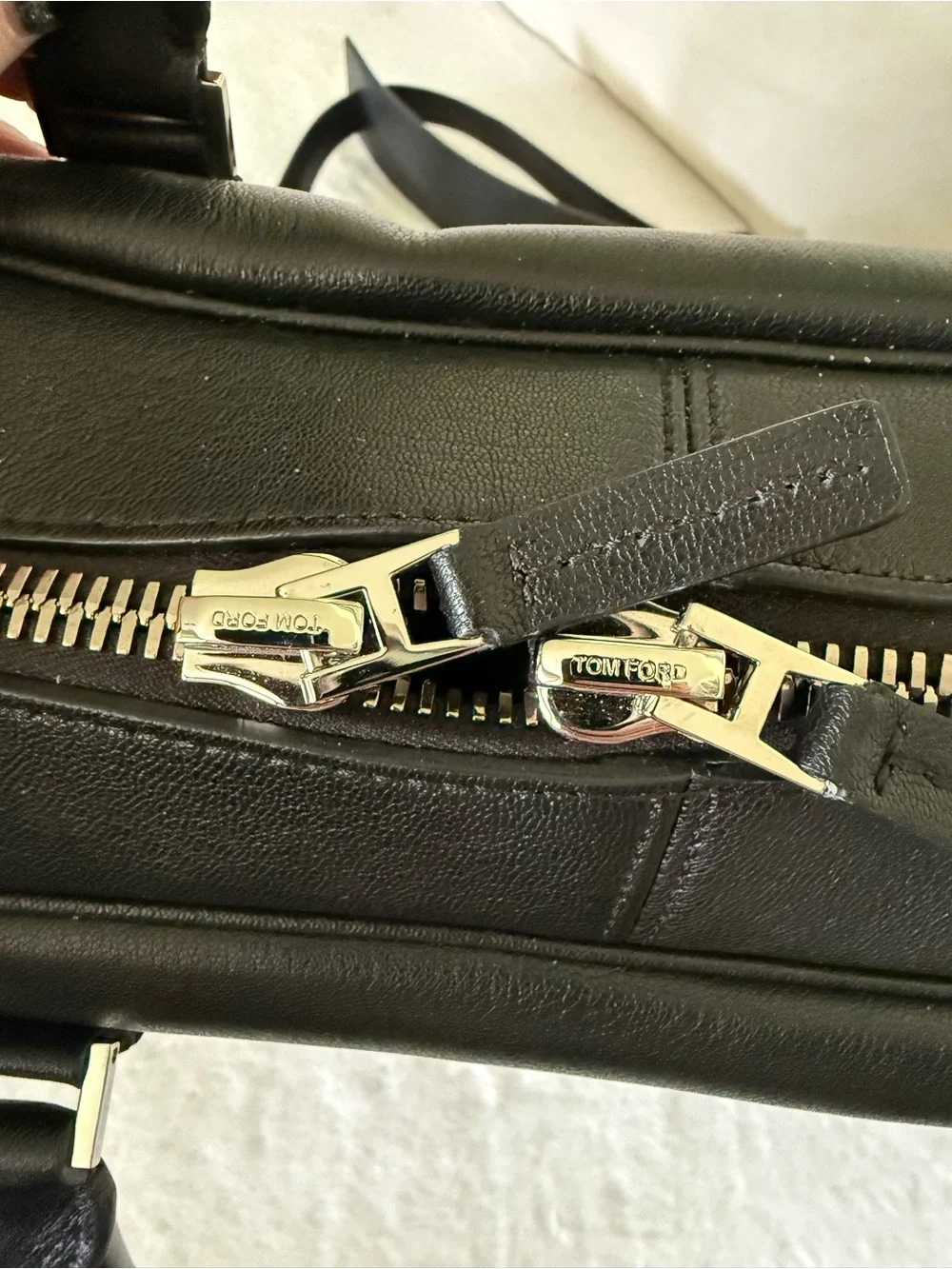 Tom Ford Black Leather Zip-Top Briefcase with Detachable Strap